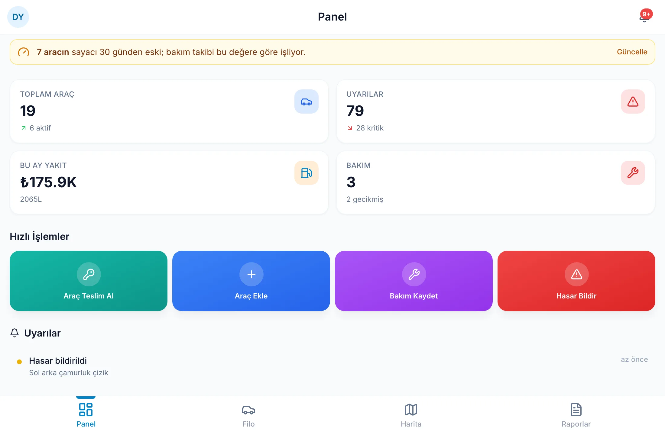 FiloKare panel ekranı, bilgisayarda