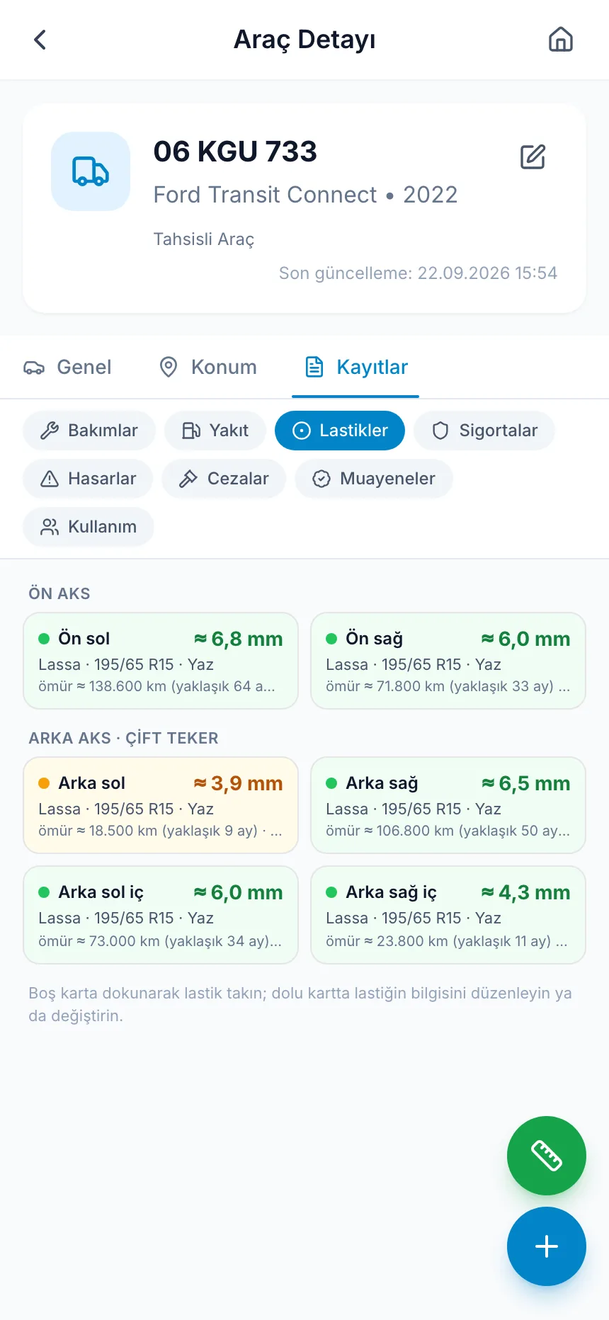 Aks düzenine göre takılı lastik