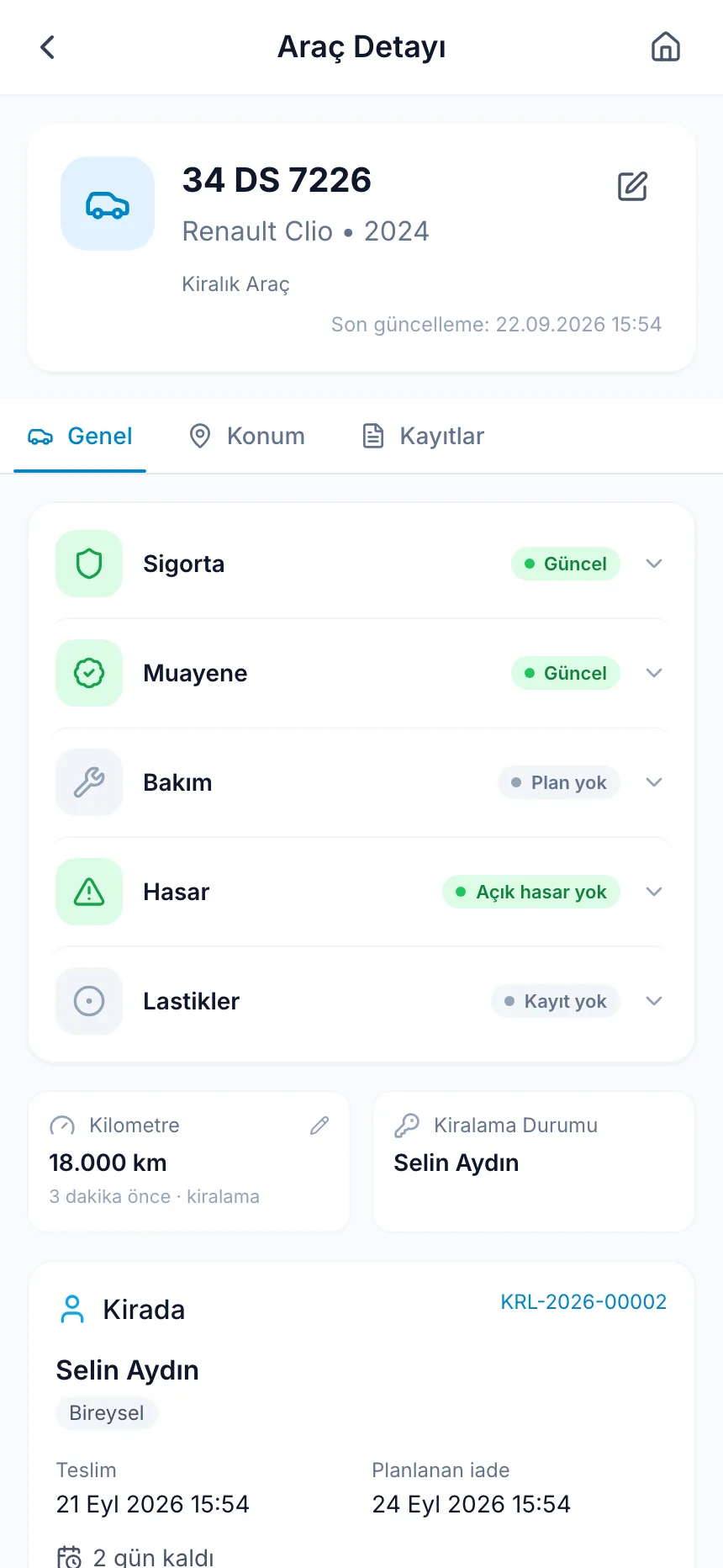 Kiralık araç kartı