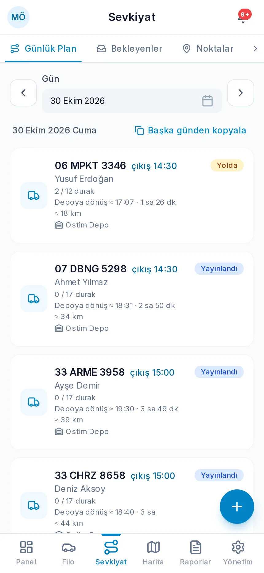 Rota Planlama ekranı