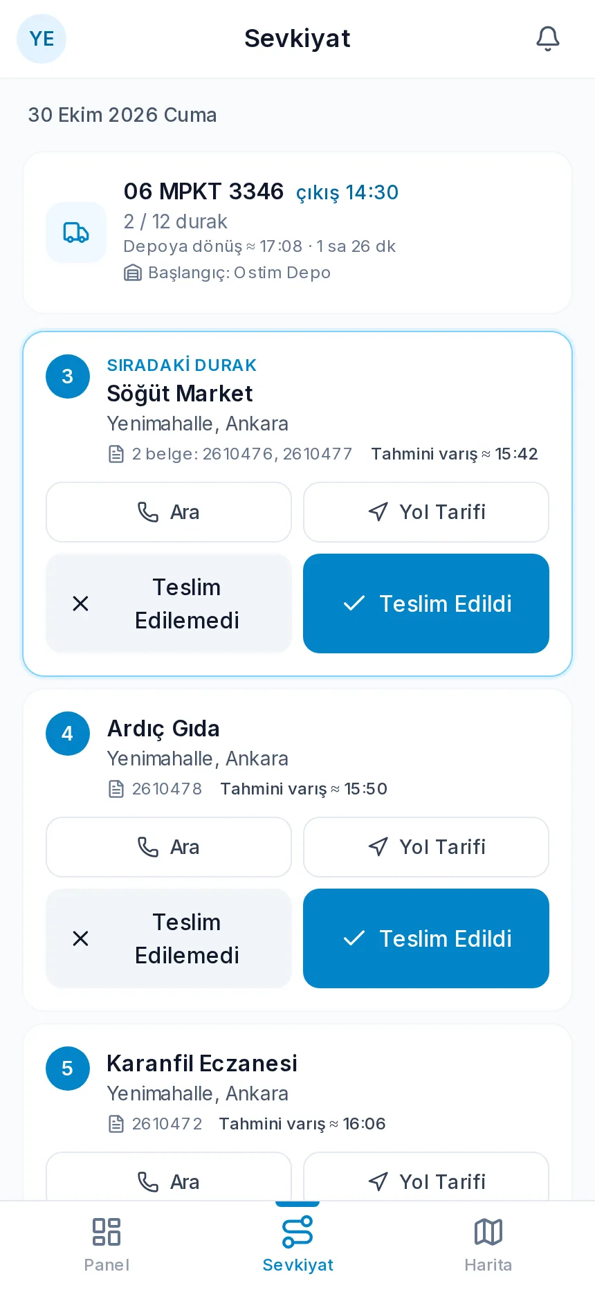 Sürücünün ekranı