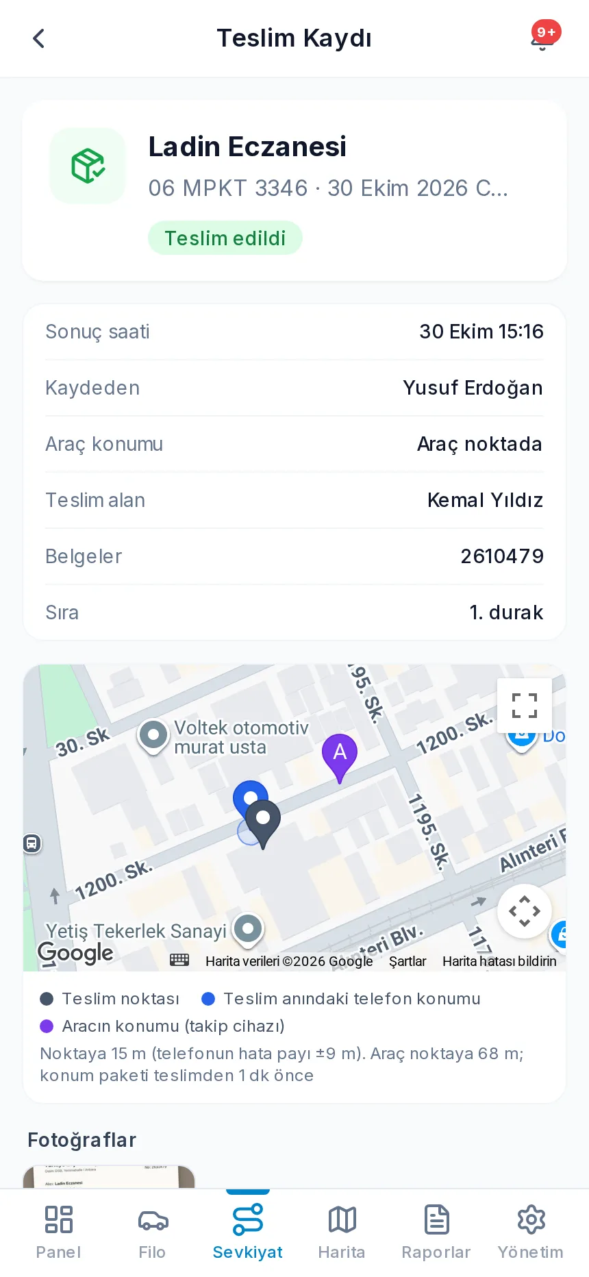 Teslim kaydı