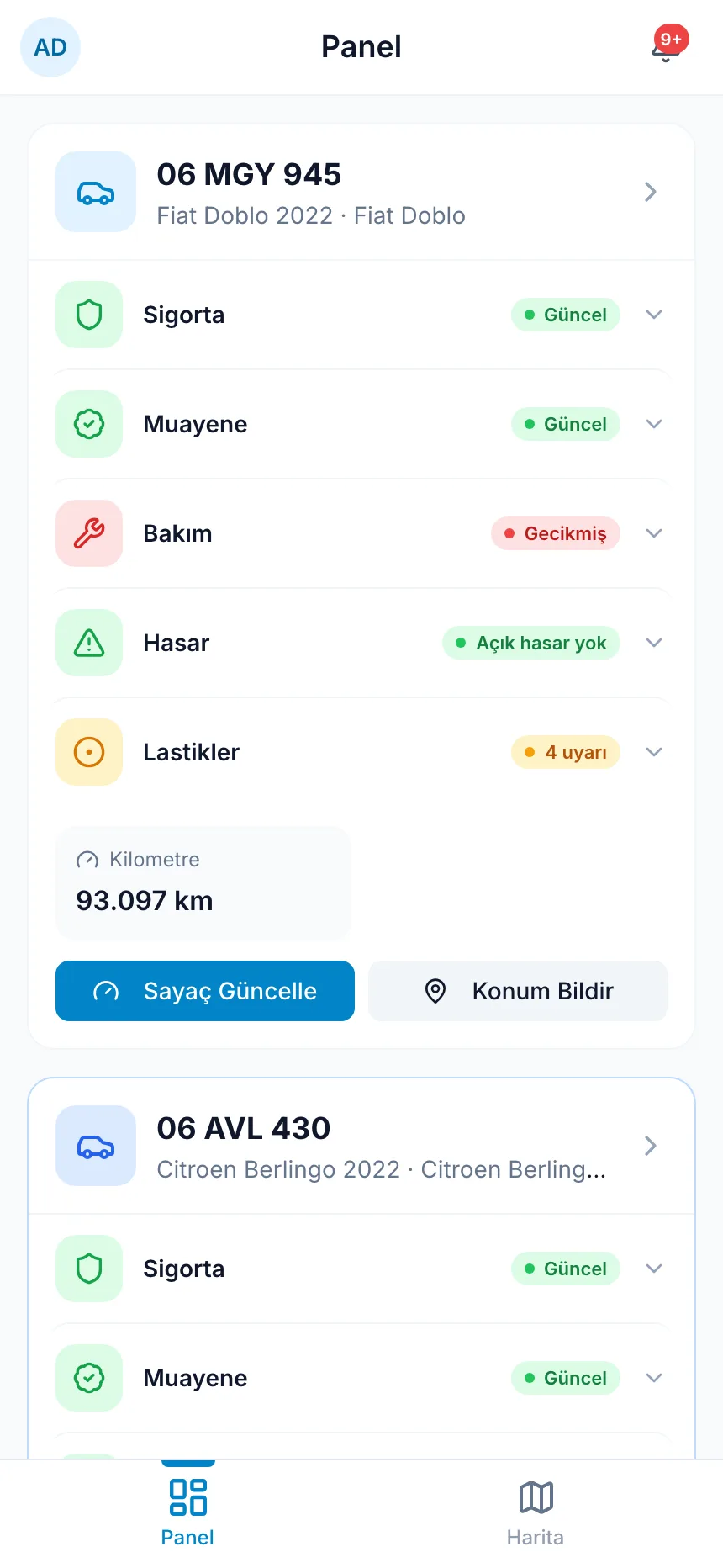 Sürücü yalnız kendi aracını görür